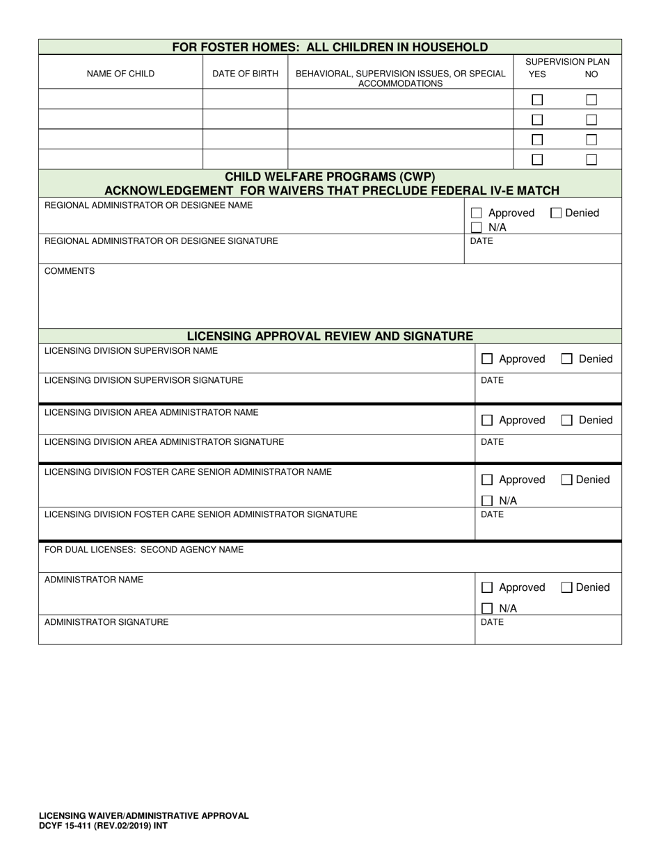 DCYF Form 15-411 Licensing Waiver / Administrative Approval / Relative Non-safety Exemption - Washington, Page 2