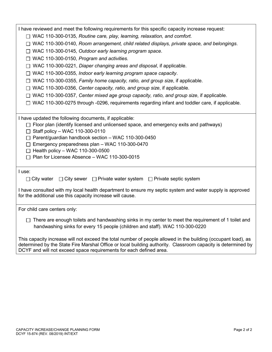 DCYF Form 15-874 Capacity Increase / Change Planning Form - Washington, Page 2