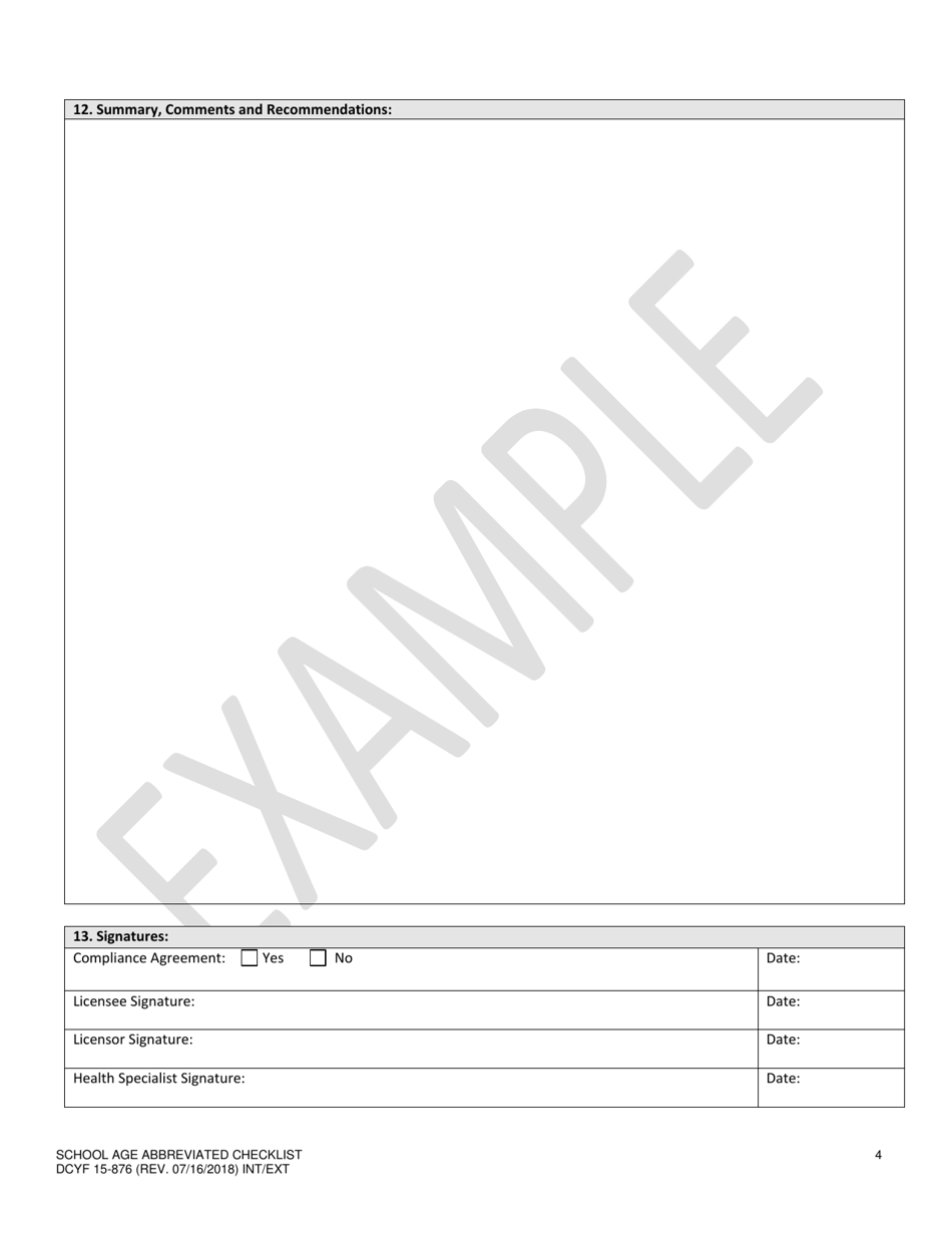 DCYF Form 15-876 School Age Abbreviated Checklist - Washington, Page 4