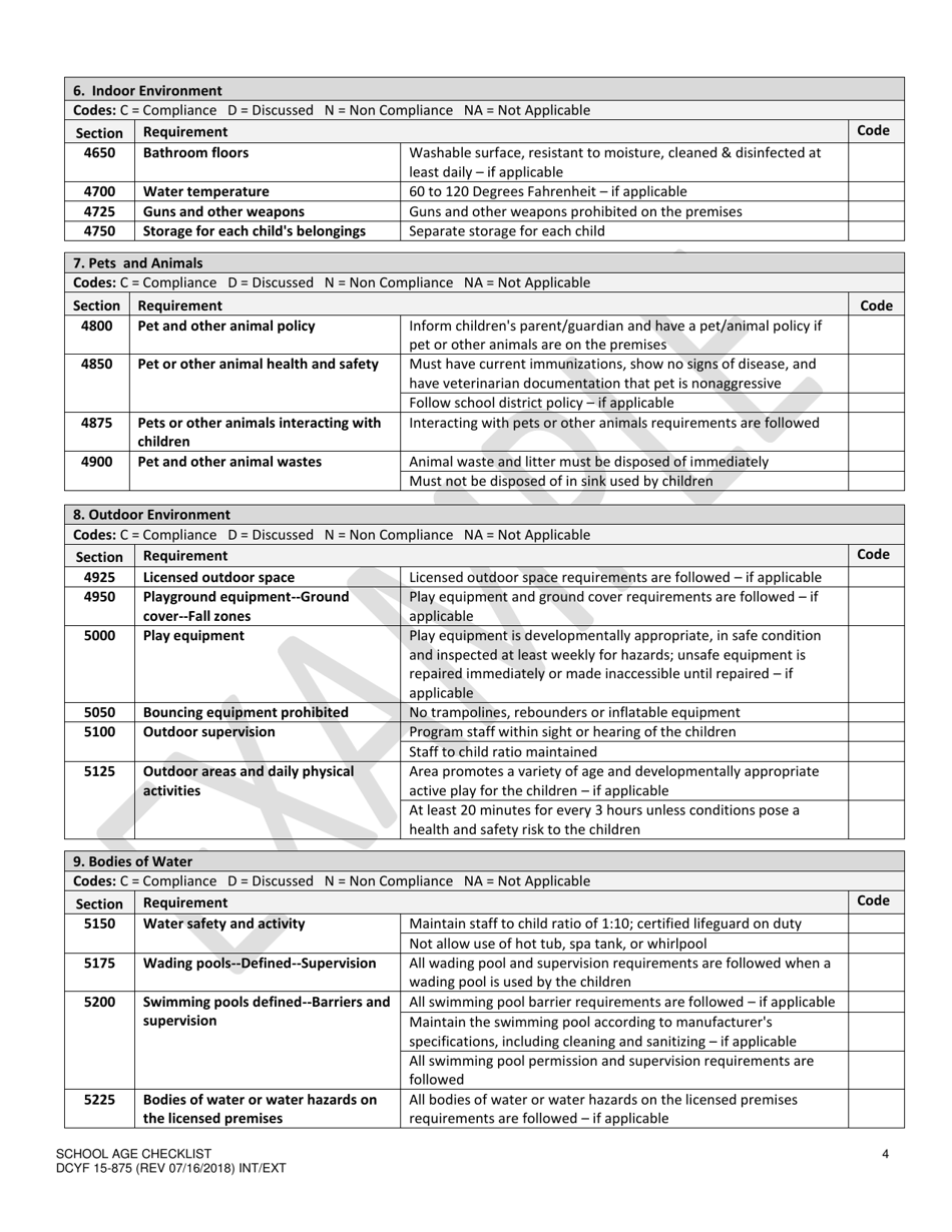DCYF Form 15-875 School Age Checklist - Washington, Page 4