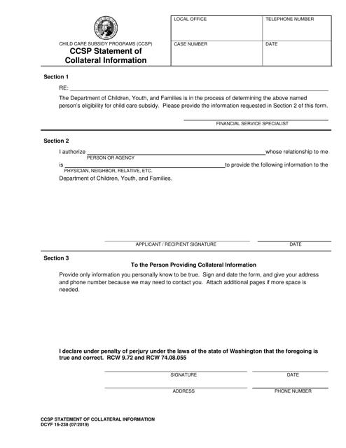 DCYF Form 16-238  Printable Pdf