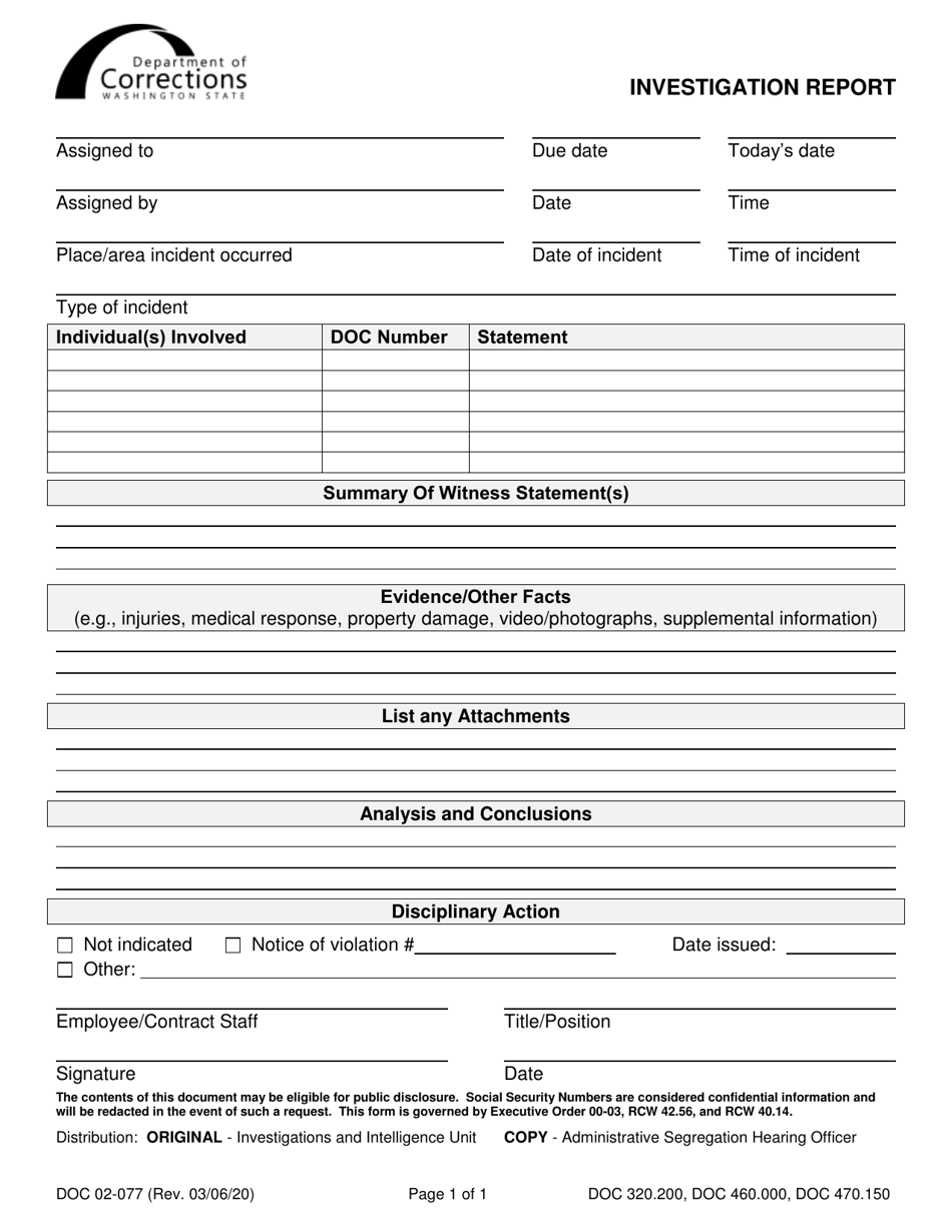 Form DOC21-21 Download Printable PDF or Fill Online Investigation With Regard To Investigation Report Template Disciplinary Hearing