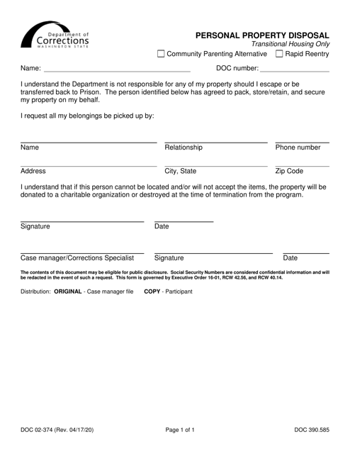 Form DOC02-374  Printable Pdf