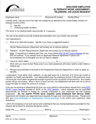 Form DOC03-112 High-Risk Employee Alternate Work Assignment, Telework, or Leave Request - Washington