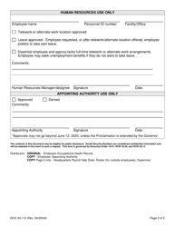 Form DOC03-112 High-Risk Employee Alternate Work Assignment, Telework, or Leave Request - Washington, Page 2