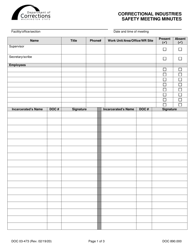 Form DOC03-473 Correctional Industries Safety Meeting Minutes - Washington