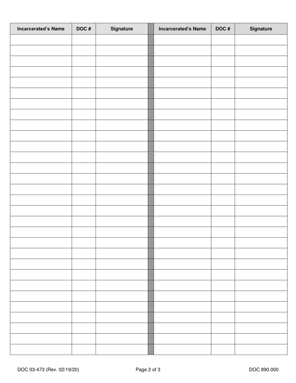 Form DOC03-473 Correctional Industries Safety Meeting Minutes - Washington, Page 2