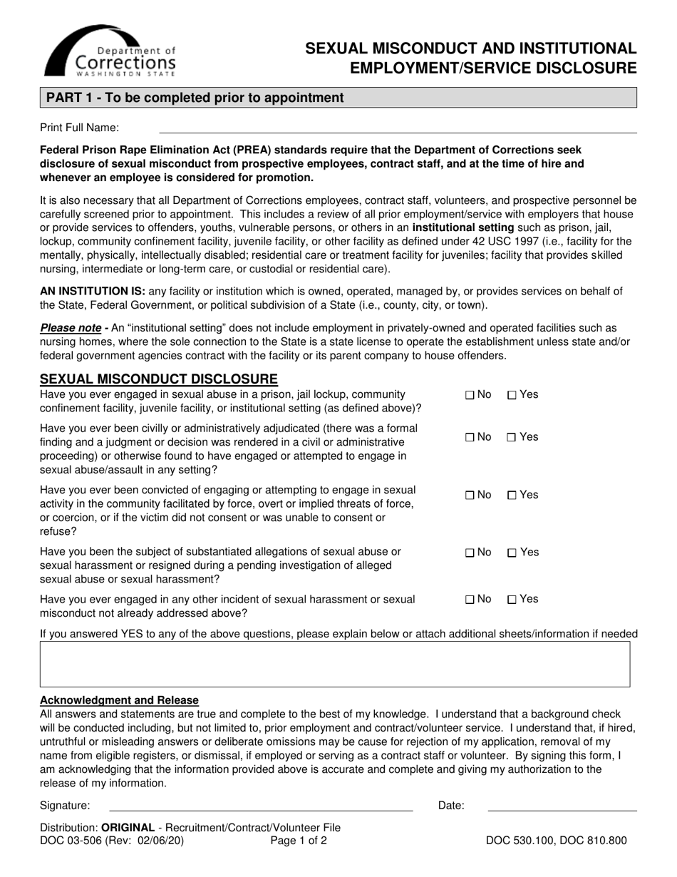 Form Doc03 506 Download Printable Pdf Or Fill Online Sexual Misconduct And Institutional 7069
