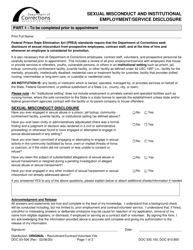 Form DOC03-506 Sexual Misconduct and Institutional Employment/Service Disclosure - Washington