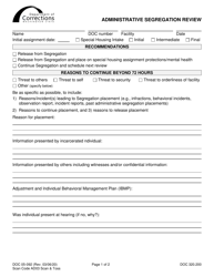 Document preview: Form DOC05-092 Administrative Segregation Review - Washington