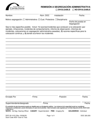 Document preview: Formulario DOC05-101S Remision a Segregacion Administrativa - Washington (Spanish)