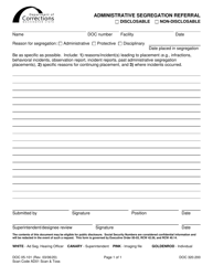 Document preview: Form DOC05-101 Administrative Segregation Referral - Washington