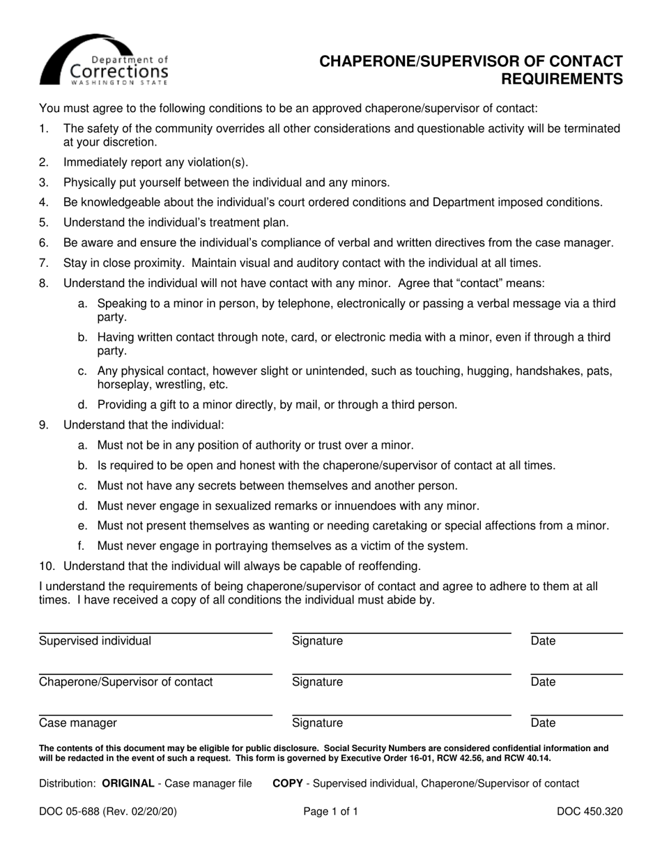 Form DOC05-688 Chaperone / Supervisor of Contact Requirements - Washington, Page 1