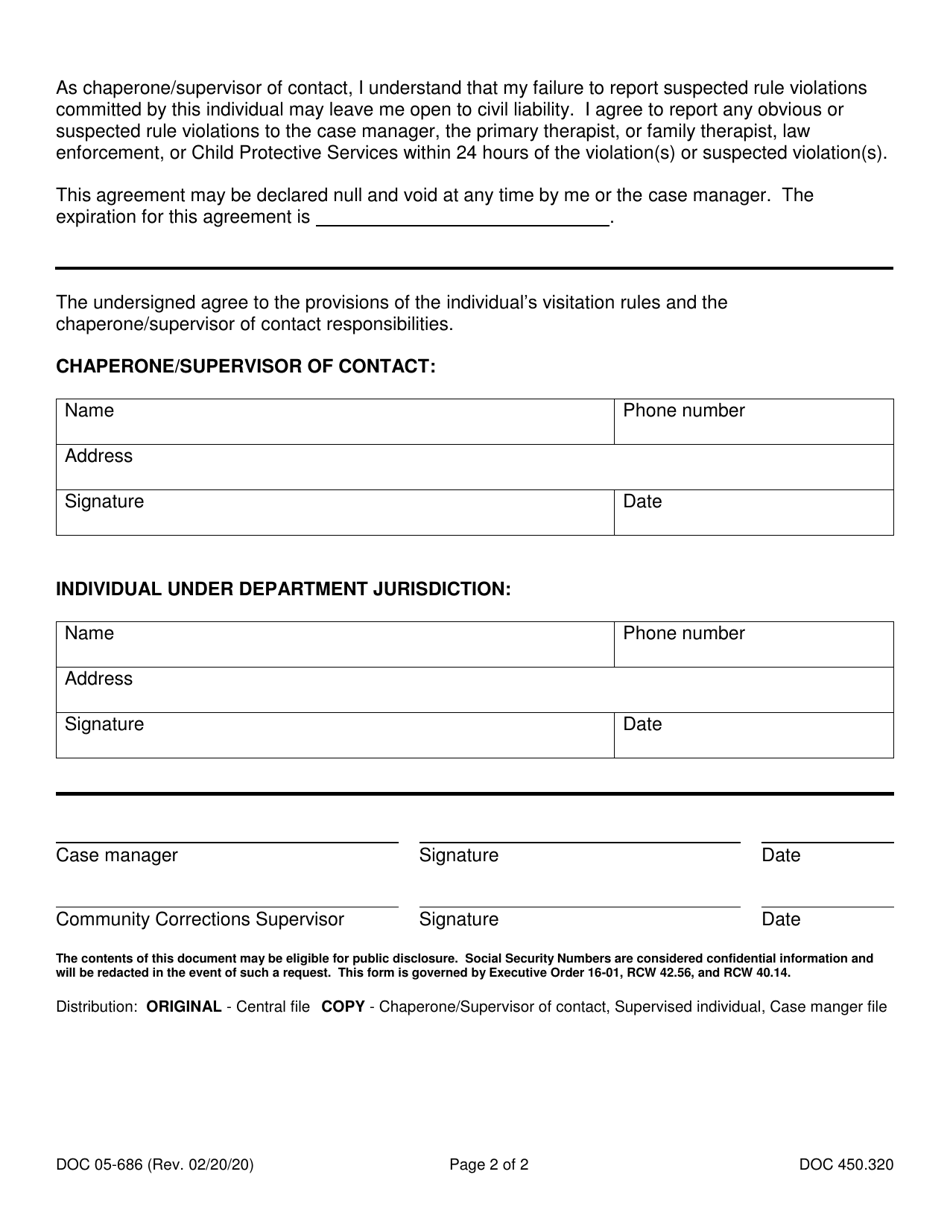 Form DOC05-686 Chaperone / Supervisor of Contact Agreement of Responsibilities - Washington, Page 2