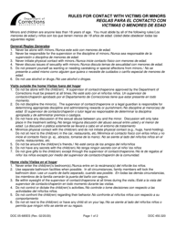 Form DOC05-685ES Rules for Contact With Victims or Minors - Washington (English/Spanish)