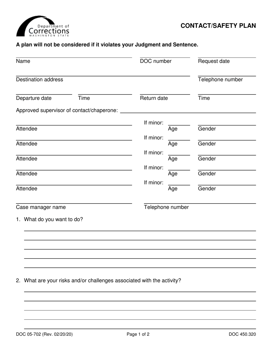 Form DOC05-702 Contact / Safety Plan - Washington, Page 1