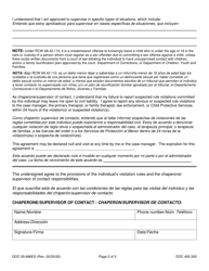Form DOC05-686ES Chaperone/Supervisor of Contact Agreement of Responsibilities - Washington (English/Spanish), Page 2