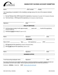 Document preview: Form DOC06-070 Mandatory Savings Account Exemption - Washington