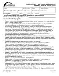 Document preview: Form DOC09-232 Rapid Reentry Notice of Allegations, Hearing, Rights, and Waiver - Washington