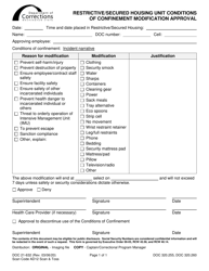 Document preview: Form DOC21-632 Restrictive/Secured Housing Unit Conditions of Confinement Modification Approval - Washington