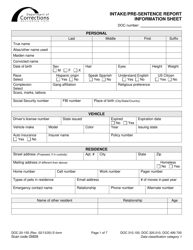 Document preview: Form DOC20-155 Intake/Pre-sentence Report Information Sheet - Washington