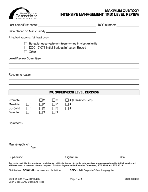 Form DOC21-621  Printable Pdf