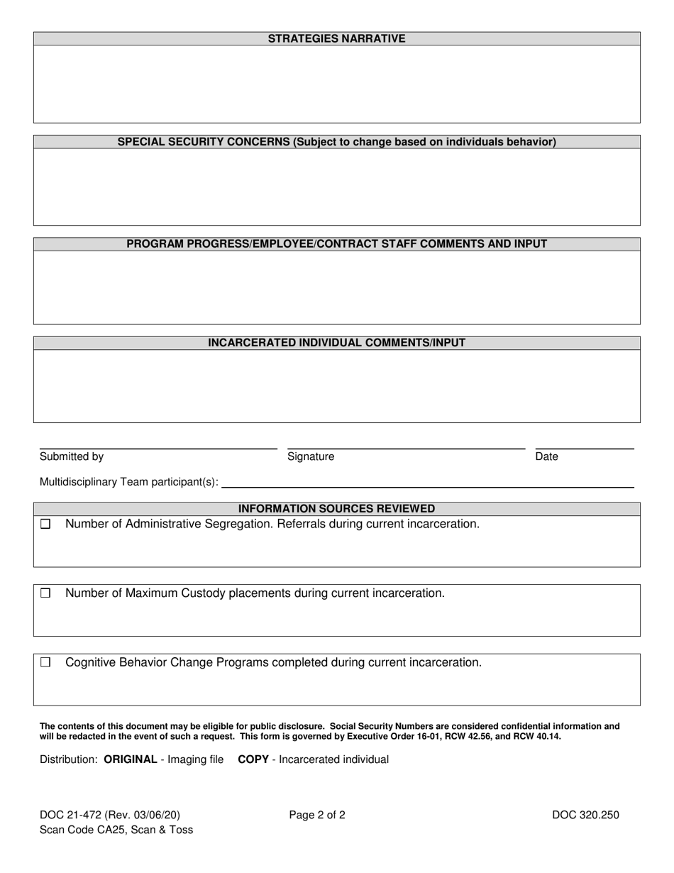 Form DOC21-472 Behavior and Programming Plan (Bpp) - Washington, Page 2
