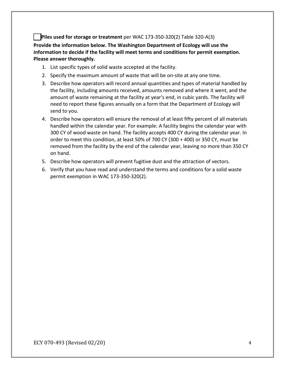 Form ECY070-493 Notice of Intent to Operate Under Terms and Conditions for Solid Waste Permit Exemption - Washington, Page 4