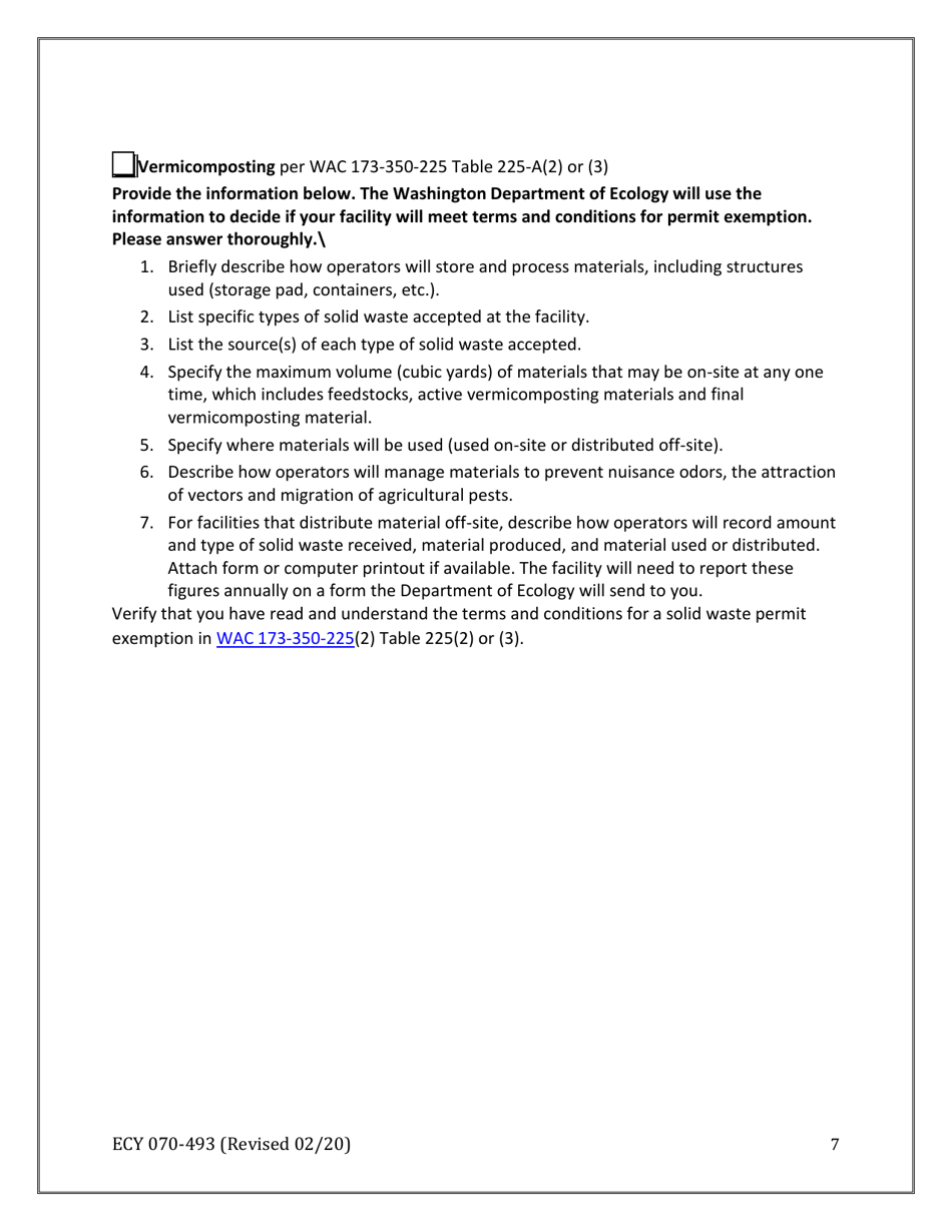 Form ECY070-493 Notice of Intent to Operate Under Terms and Conditions for Solid Waste Permit Exemption - Washington, Page 7