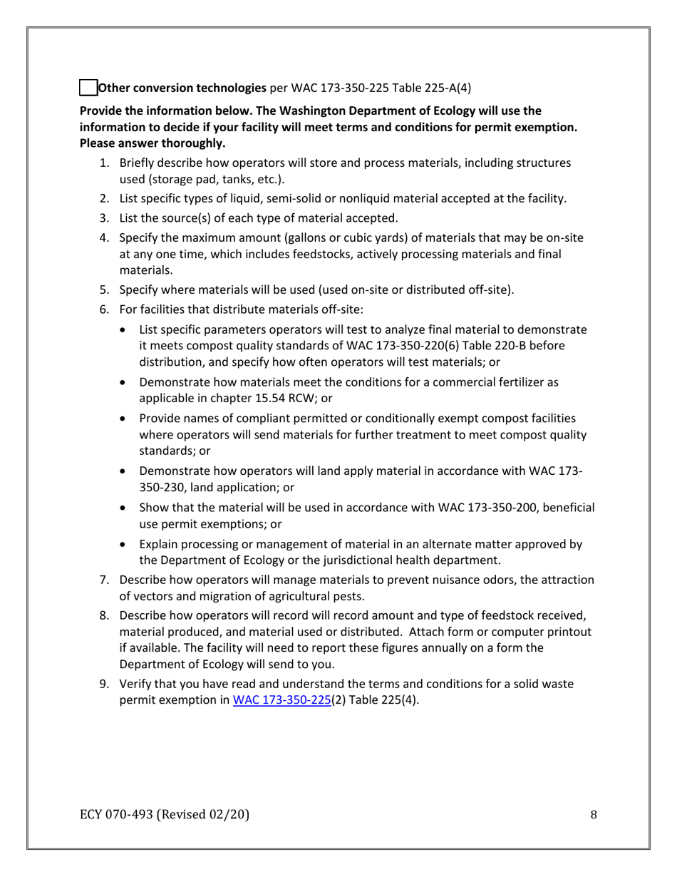 Form ECY070-493 Notice of Intent to Operate Under Terms and Conditions for Solid Waste Permit Exemption - Washington, Page 8