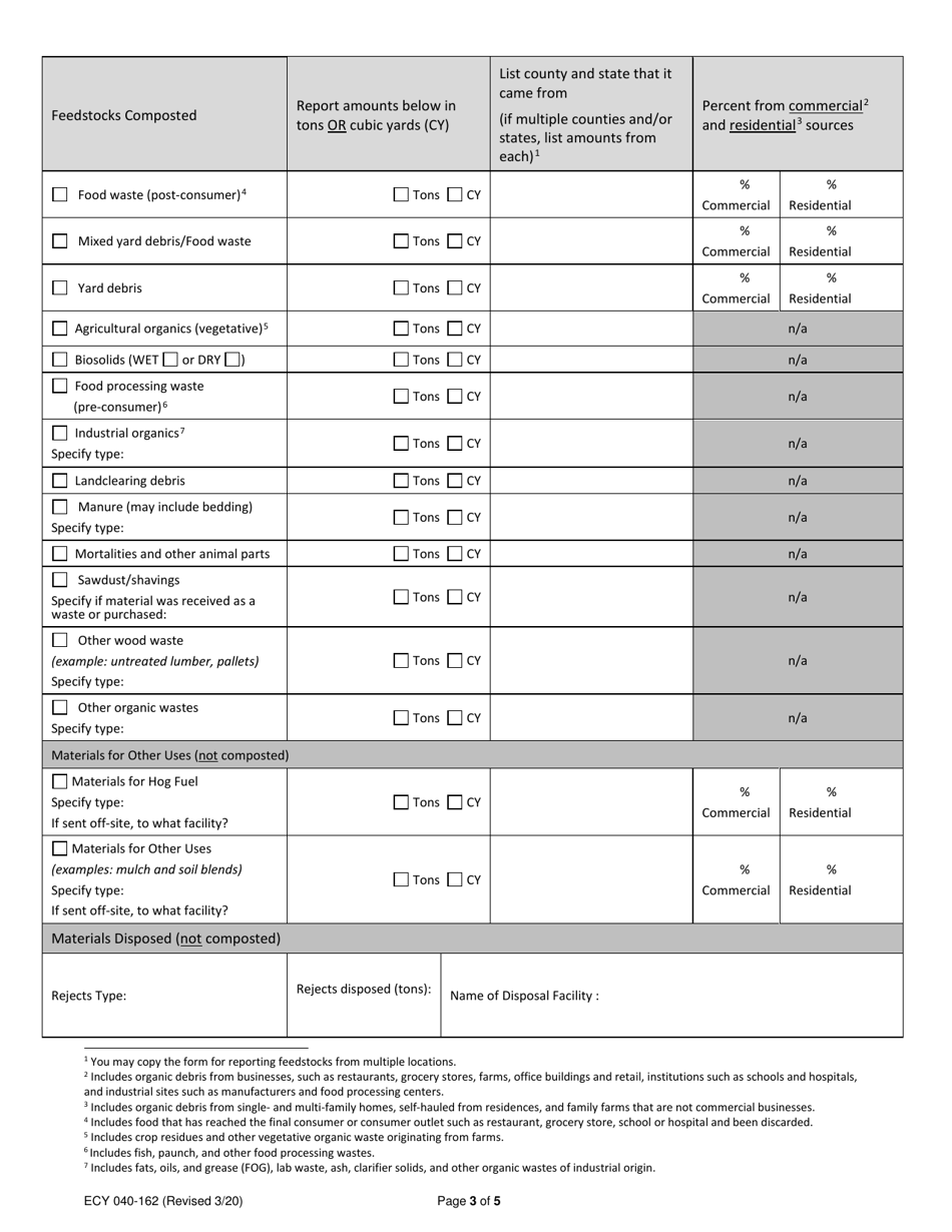 Form ECY040-162 Composting Facility Report - Washington, Page 3