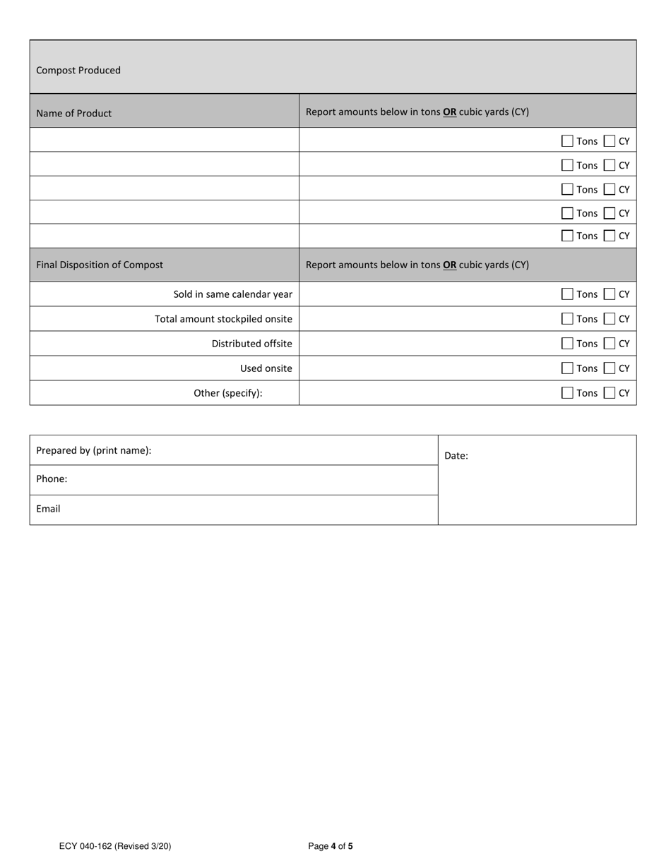 Form ECY040-162 Composting Facility Report - Washington, Page 4