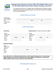 Document preview: Form ECY040-47B Underground Injection Control (Uic) Well Registration Form for Non-muncipal Stormwater Roads, Parking, and Roof - Washington