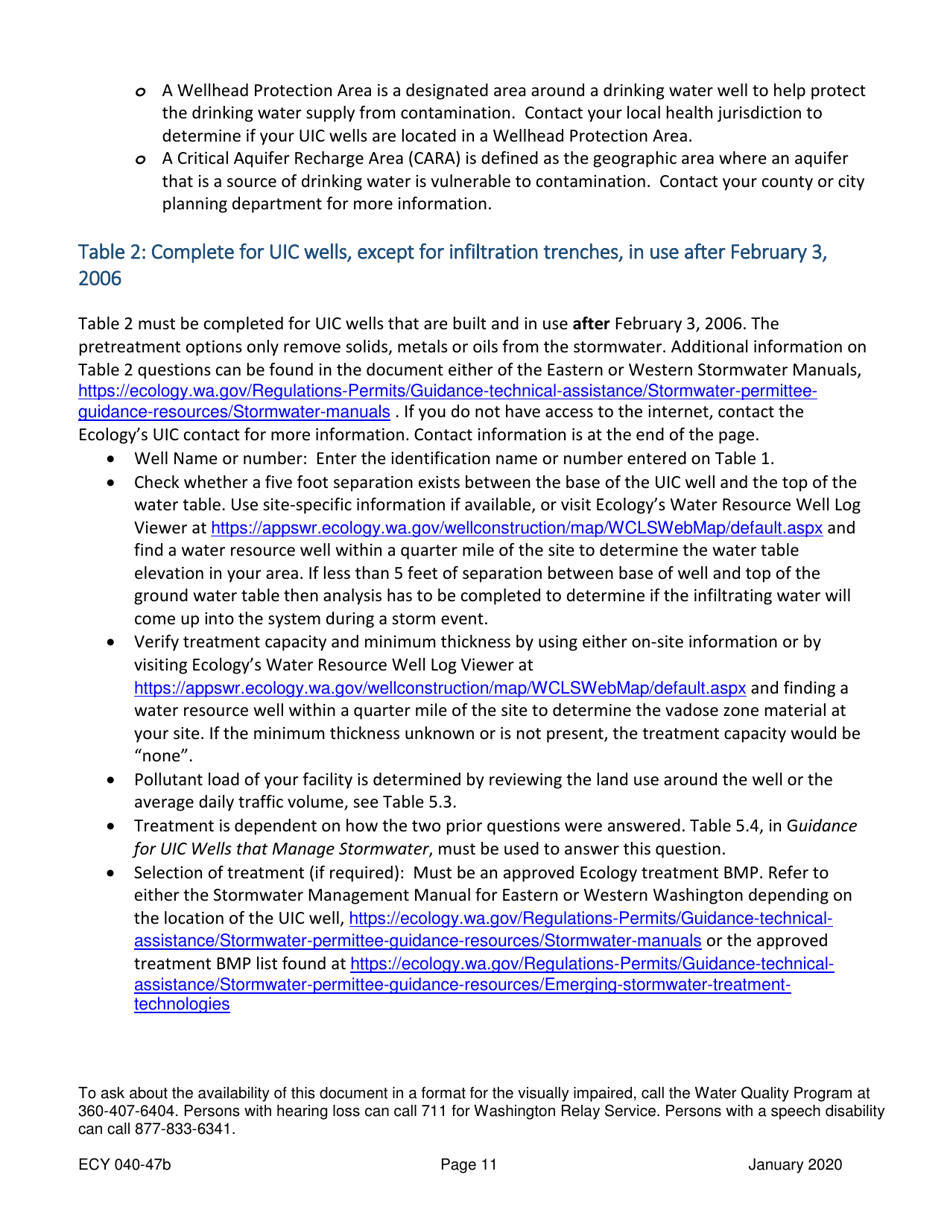 Form ECY040-47B Underground Injection Control (Uic) Well Registration Form for Non-muncipal Stormwater Roads, Parking, and Roof - Washington, Page 11
