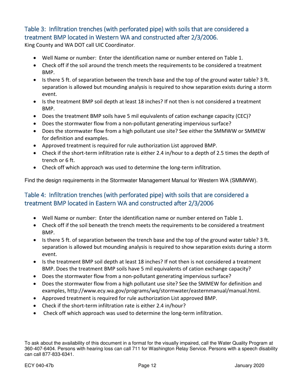 Form ECY040-47B Underground Injection Control (Uic) Well Registration Form for Non-muncipal Stormwater Roads, Parking, and Roof - Washington, Page 12