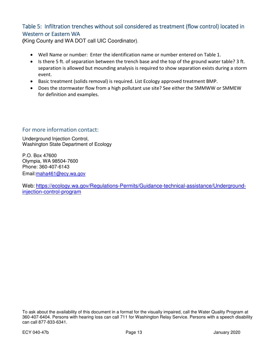 Form ECY040-47B Underground Injection Control (Uic) Well Registration Form for Non-muncipal Stormwater Roads, Parking, and Roof - Washington, Page 13