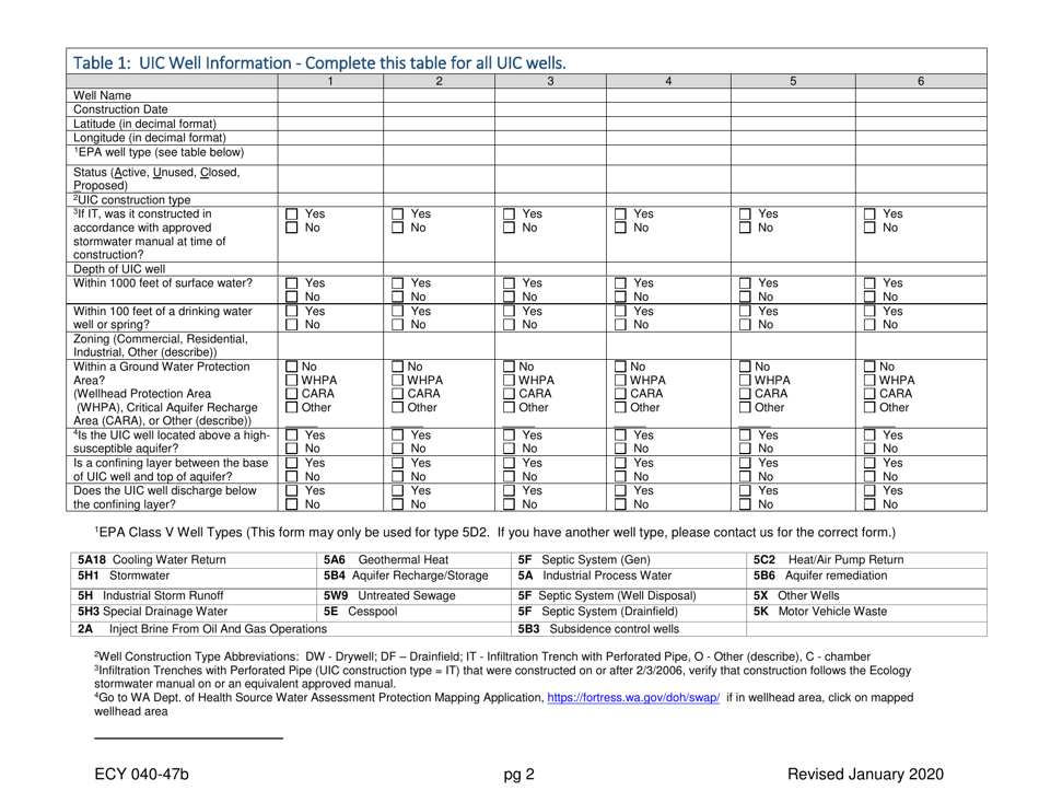 Form ECY040-47B Underground Injection Control (Uic) Well Registration Form for Non-muncipal Stormwater Roads, Parking, and Roof - Washington, Page 2