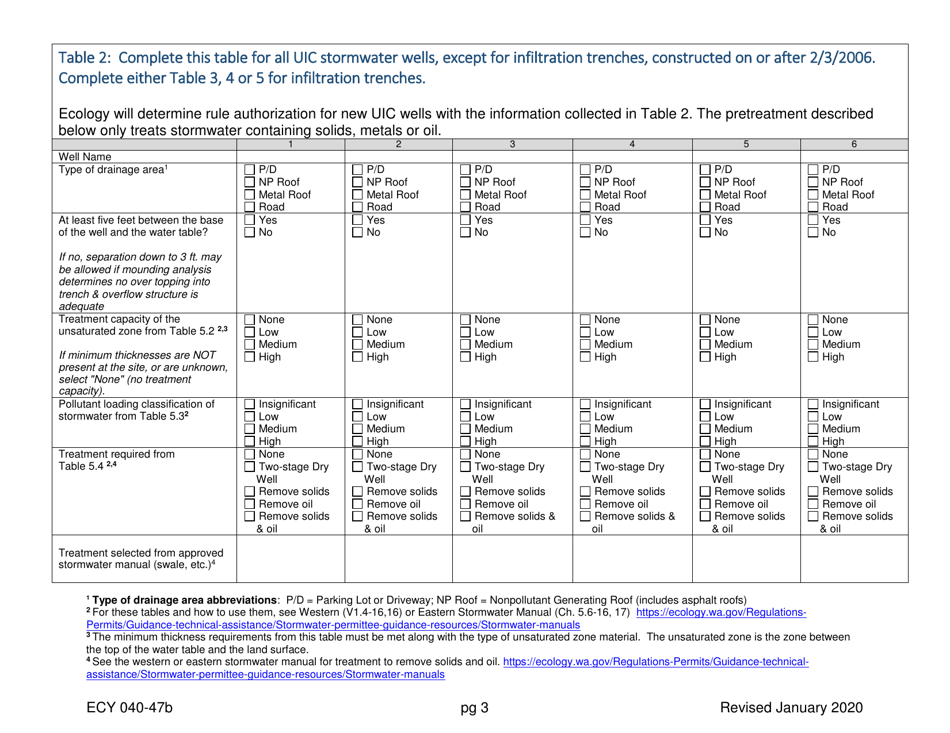 Form ECY040-47B Underground Injection Control (Uic) Well Registration Form for Non-muncipal Stormwater Roads, Parking, and Roof - Washington, Page 3