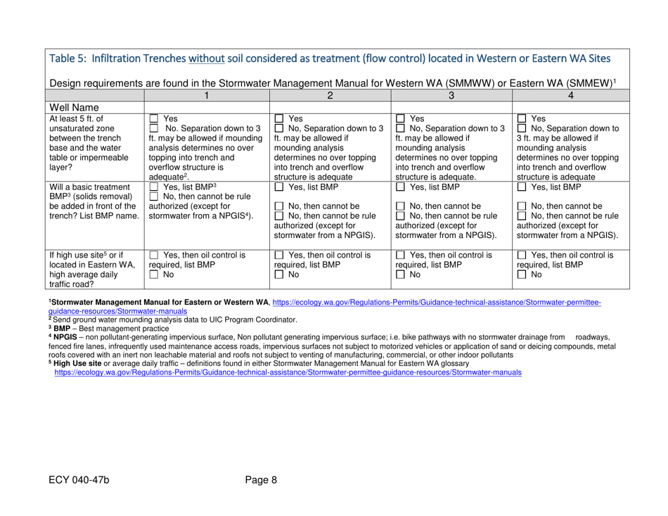 Form ECY040-47B Underground Injection Control (Uic) Well Registration Form for Non-muncipal Stormwater Roads, Parking, and Roof - Washington, Page 8