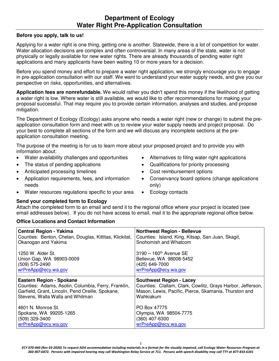 Form ECY070-440 Water Right Pre-application Consultation - Washington, Page 5