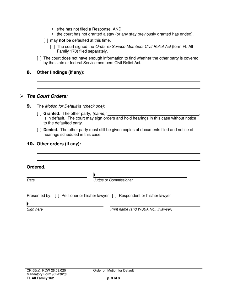 Form FL All Family162 Order on Motion for Default - Washington, Page 3