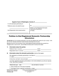Form FL Divorce202 Petition to End Registered Domestic Partnership (Dissolution) - Washington