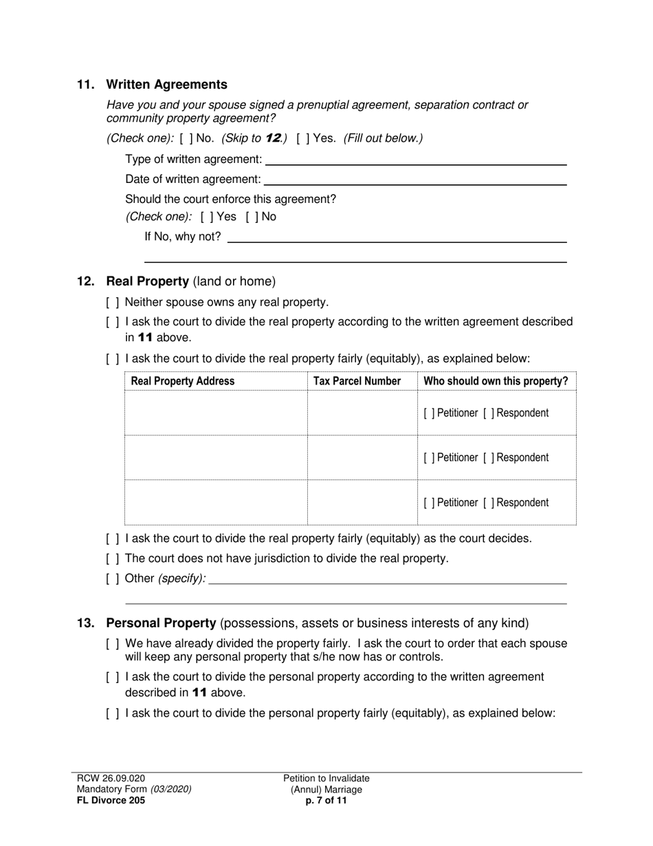 Form FL Divorce205 Petition to Invalidate (Annul) Marriage - Washington, Page 7