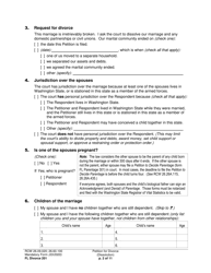 Form FL Divorce201 Petition for Divorce (Dissolution) - Washington, Page 2