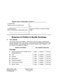 Document preview: Form FL Parentage302 Response to Petition to Decide Parentage - Washington