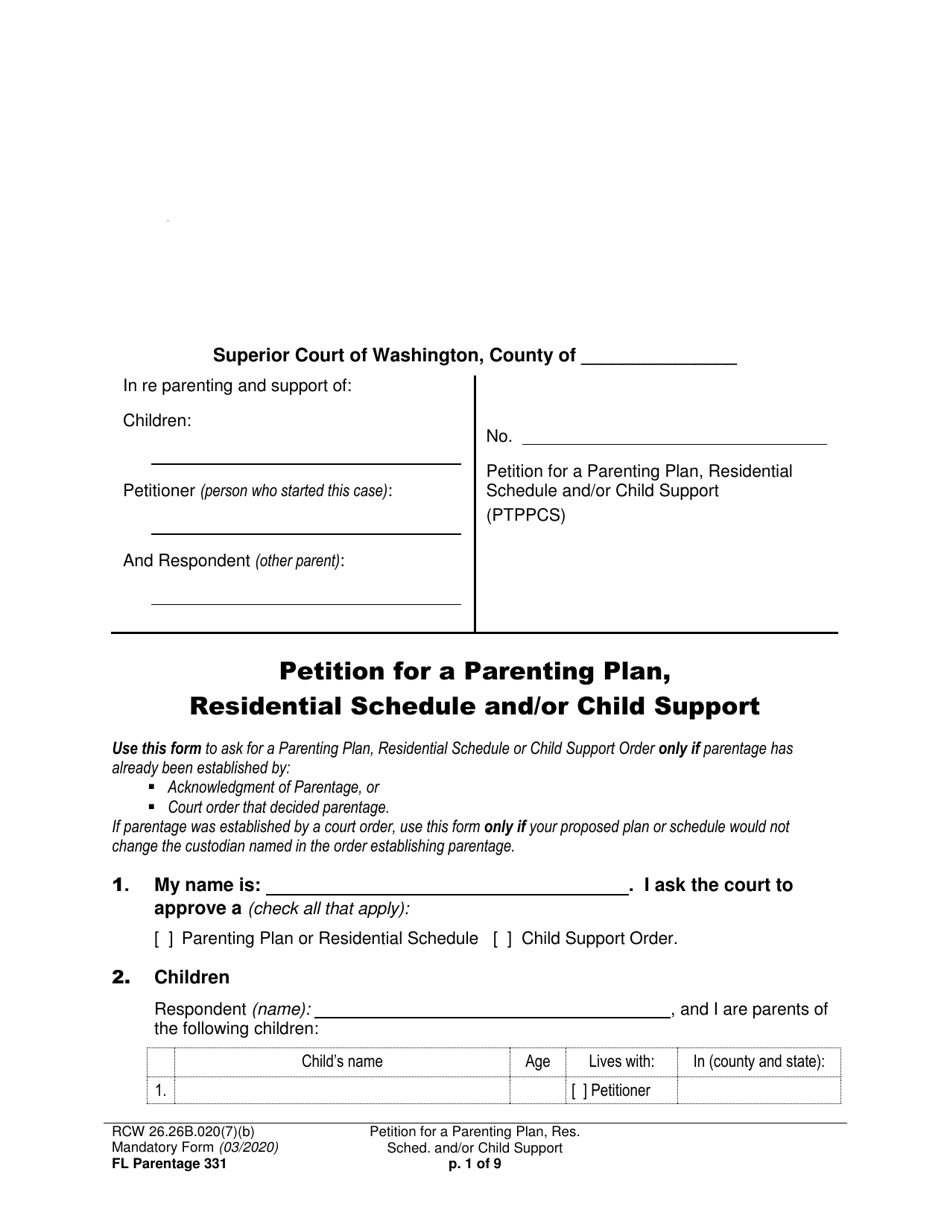 Form FL Parentage331 Download Printable PDF or Fill Online Petition for
