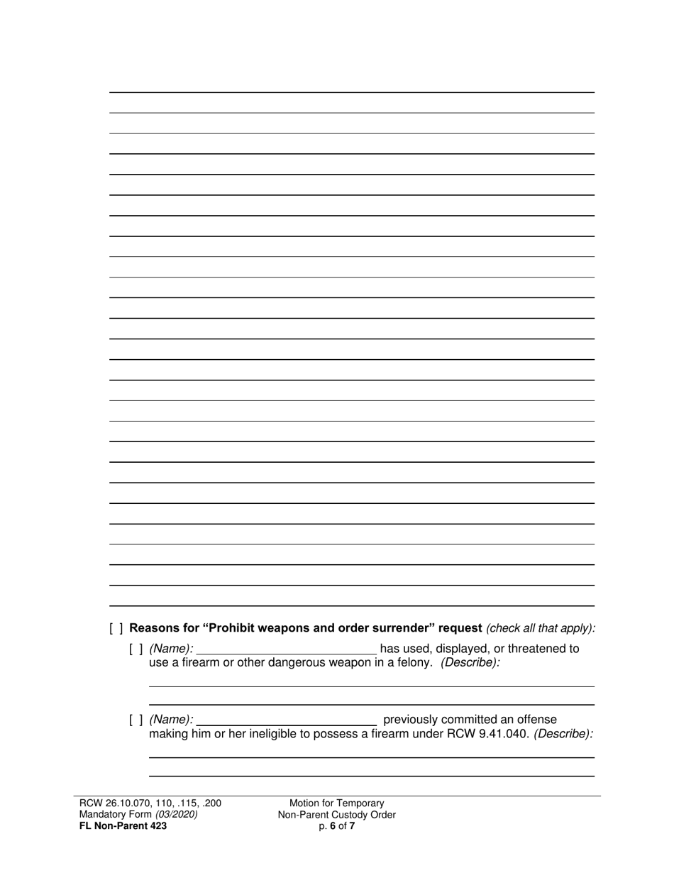 Form FL Non-Parent423 Motion for Temporary Non-parent Custody Order and Restraining Order - Washington, Page 6