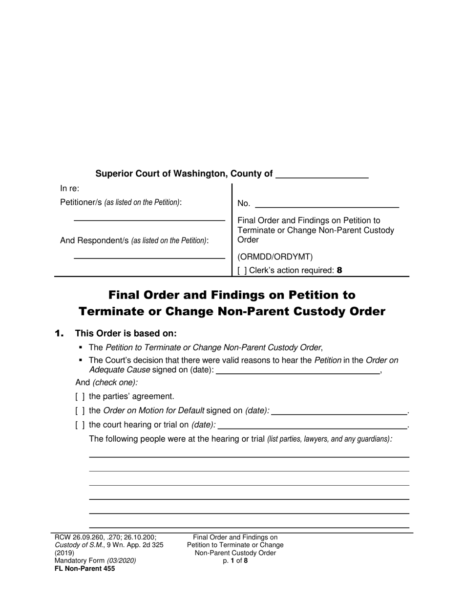 Form FL Non-Parent455 Final Order and Findings on Petition to Terminate or Change Non-parent Custody Order - Washington, Page 1