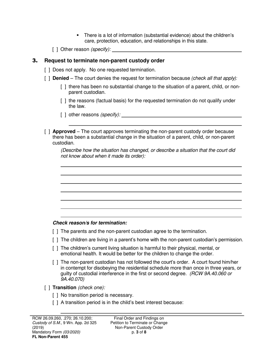 Form FL Non-Parent455 Final Order and Findings on Petition to Terminate or Change Non-parent Custody Order - Washington, Page 3