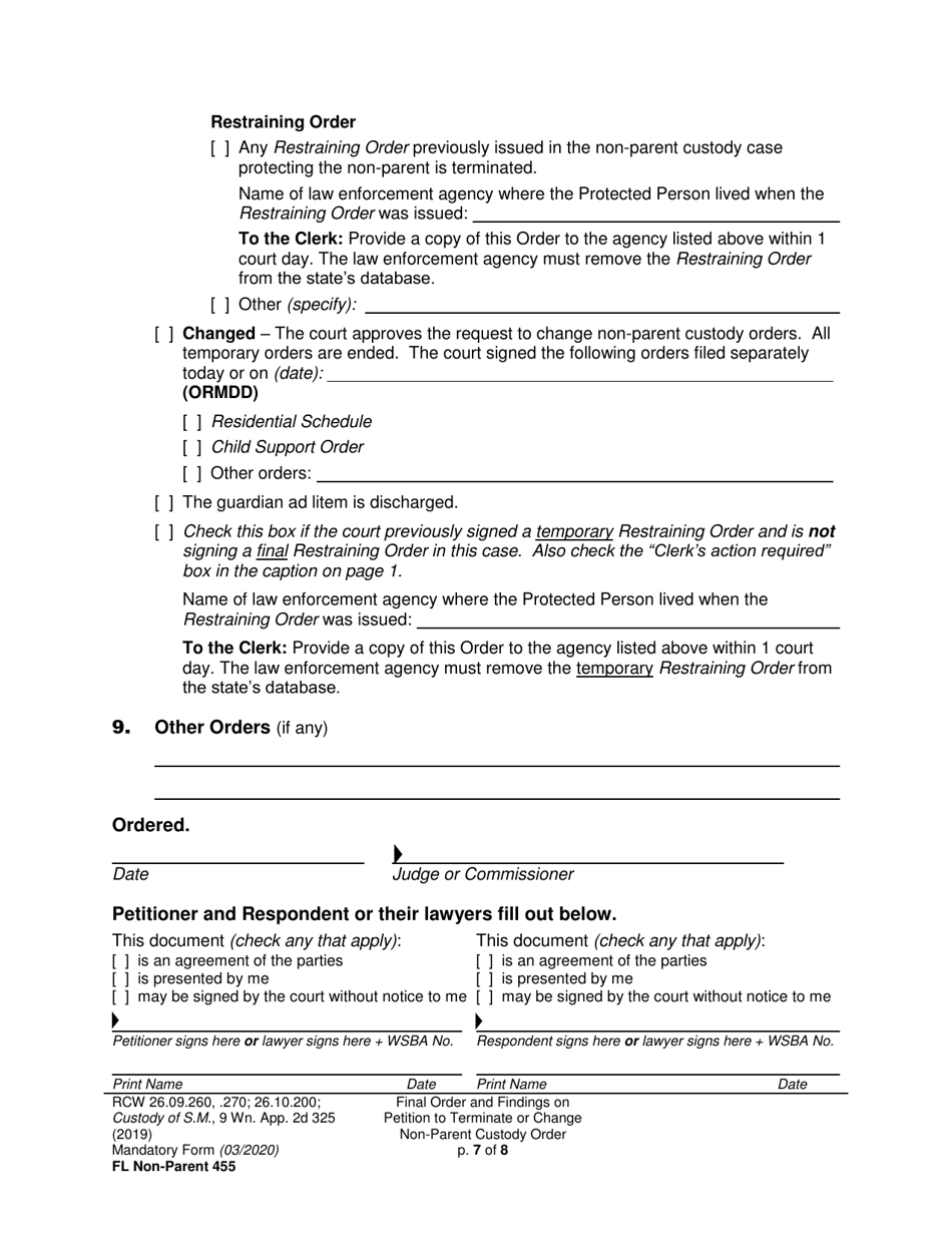 Form FL Non-Parent455 Final Order and Findings on Petition to Terminate or Change Non-parent Custody Order - Washington, Page 7